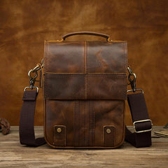 Vintage Brown Leather Mens Small Vertical Side Bags Courier Bag Messenger Bag For Men - imessengerbags