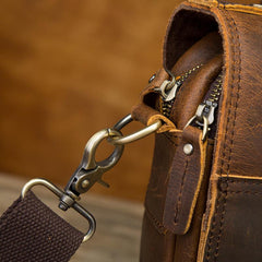 Vintage Brown Leather Mens Small Vertical Side Bags Courier Bag Messenger Bag For Men - imessengerbags