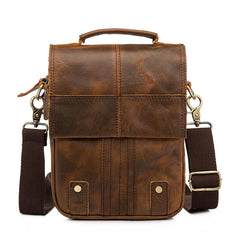 Vintage Brown Leather Mens Small Vertical Side Bags Courier Bag Messenger Bag For Men - imessengerbags