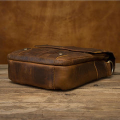 Vintage Brown Leather Mens Small Vertical Side Bags Courier Bag Messenger Bag For Men - imessengerbags