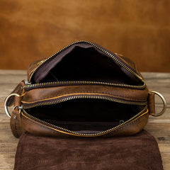 Vintage Brown Leather Mens Small Vertical Side Bags Courier Bag Messenger Bag For Men - imessengerbags