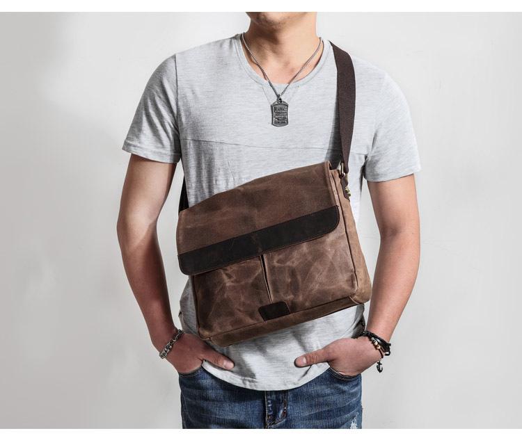 Casual Waxed Canvas Leather Men s Side Bag Shoulder Bag Messenger Bag For Men