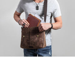 Casual Waxed Canvas Leather Brown Men's Side Bag Shoulder Bag Messenger Bag For Men