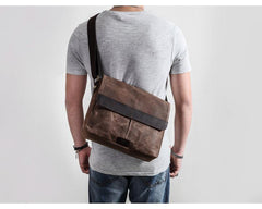 Casual Waxed Canvas Leather Brown Men's Side Bag Shoulder Bag Messenger Bag For Men