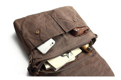 Casual Waxed Canvas Leather Brown Men's Side Bag Shoulder Bag Messenger Bag For Men