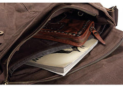 Casual Waxed Canvas Leather Brown Men's Side Bag Shoulder Bag Messenger Bag For Men