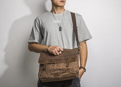 Casual Waxed Canvas Leather Brown Men's Side Bag Shoulder Bag Messenger Bag For Men