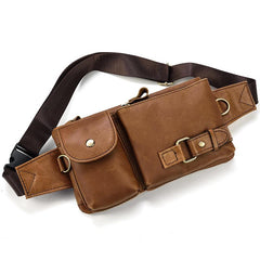 Fashion Brown Leather Men's Fanny Pack Black Hip Pack Waist Bag For Men - imessengerbags