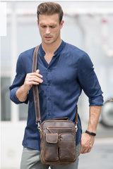 Casual Vintage Leather Mens Small Side Bag Small Messenger bag Small Crossbody Bag For Men - imessengerbags