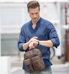Casual Vintage Leather Mens Small Side Bag Small Messenger bag Small Crossbody Bag For Men - imessengerbags
