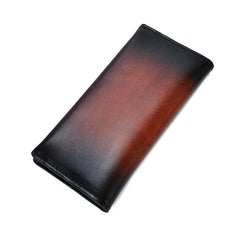 Casual Retro Leather Mens Wine Red Slim Long Wallet Light Beige Bifold Card Wallet Clutch Wallet For Men - imessengerbags