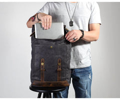 Casual Men's Waxed Canvas Brown School Travel Backpack Laptop Backpack For Men - imessengerbags
