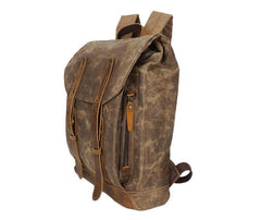 Casual Men's Waxed Canvas Brown School Travel Backpack Laptop Backpack For Men - imessengerbags