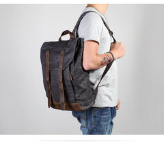 Casual Men's Waxed Canvas Brown School Travel Backpack Laptop Backpack For Men - imessengerbags