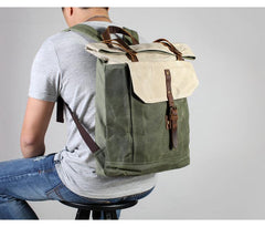 Casual Waxed Canvas Green Men's Travel School Backpack Laptop Backpack For Men - imessengerbags