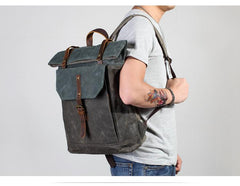 Casual Waxed Canvas Green Men's Travel School Backpack Laptop Backpack For Men - imessengerbags