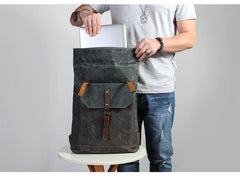 Casual Waxed Canvas Green Men's Travel School Backpack Laptop Backpack For Men - imessengerbags