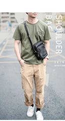 Casual Small Leather Mens Black Side Bags Small Vertical Postman Bag Messenger Bags For Men - imessengerbags