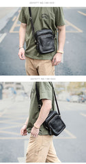 Casual Small Leather Mens Black Side Bags Small Vertical Postman Bag Messenger Bags For Men - imessengerbags