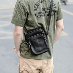 Casual Small Leather Mens Black Side Bags Small Vertical Postman Bag Messenger Bags For Men - imessengerbags