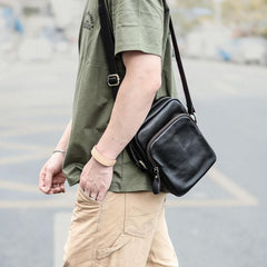 Casual Small Leather Mens Black Side Bags Small Vertical Postman Bag Messenger Bags For Men - imessengerbags
