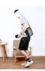 Casual Small Leather Mens Black Side Bags Small Vertical Postman Bag Messenger Bags For Men - imessengerbags