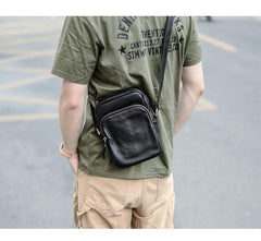 Casual Small Leather Mens Black Side Bags Small Vertical Postman Bag Messenger Bags For Men - imessengerbags