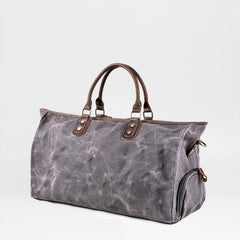 Casual Waxed Canvas Leather Mens Large Black Travel Weekender Bag Green Duffle Bag for Men - imessengerbags