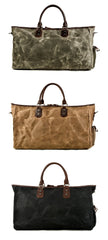 Casual Waxed Canvas Leather Mens Large Black Travel Weekender Bag Green Duffle Bag for Men - imessengerbags
