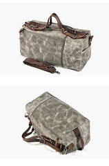 Casual Waxed Canvas Leather Mens Military Style Travel Weekender Bag Duffle Bag for Men - imessengerbags