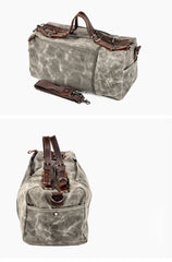 Casual Waxed Canvas Leather Mens Military Style Travel Weekender Bag Duffle Bag for Men - imessengerbags