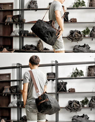 Casual Waxed Canvas Leather Mens Military Style Travel Weekender Bag Duffle Bag for Men