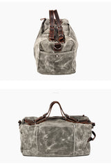 Casual Waxed Canvas Leather Mens Military Style Travel Weekender Bag Duffle Bag for Men - imessengerbags