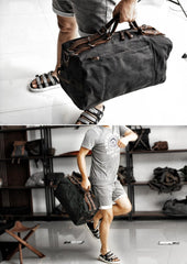 Casual Waxed Canvas Leather Mens Military Style Travel Weekender Bag Duffle Bag for Men - imessengerbags