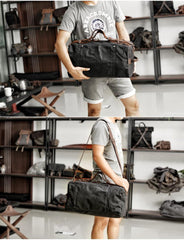 Casual Waxed Canvas Leather Mens Military Style Travel Weekender Bag Duffle Bag for Men