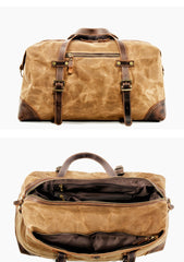 Casual Waxed Canvas Leather Mens Large Travel Green Weekender Bag Black Duffle Bag for Men - imessengerbags