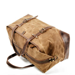 Casual Waxed Canvas Leather Mens Large Travel Green Weekender Bag Black Duffle Bag for Men - imessengerbags