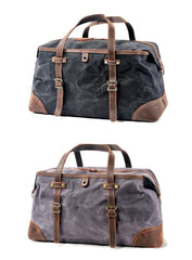 Casual Waxed Canvas Leather Mens Large Travel Green Weekender Bag Black Duffle Bag for Men - imessengerbags