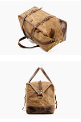 Casual Waxed Canvas Leather Mens Large Travel Green Weekender Bag Black Duffle Bag for Men - imessengerbags