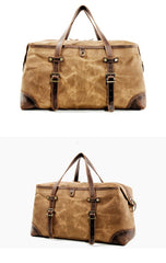 Casual Waxed Canvas Leather Mens Large Travel Green Weekender Bag Black Duffle Bag for Men - imessengerbags