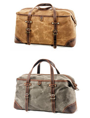 Casual Waxed Canvas Leather Mens Large Travel Green Weekender Bag Black Duffle Bag for Men - imessengerbags