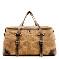 Casual Waxed Canvas Leather Mens Large Travel Green Weekender Bag Black Duffle Bag for Men - imessengerbags