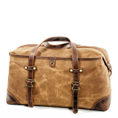 Casual Waxed Canvas Leather Mens Large Travel Green Weekender Bag Black Duffle Bag for Men - imessengerbags