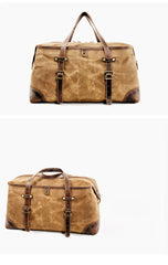Casual Waxed Canvas Leather Mens Large Travel Green Weekender Bag Black Duffle Bag for Men - imessengerbags