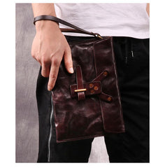 Chocolate Leather Mens Clutch Wristlet Wallet Bag Cool Zipper Clutch Wallet For Men