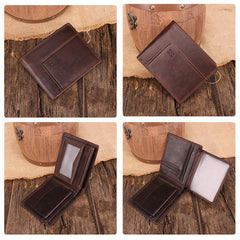 Chocolate Bifold Leather Mens Small Wallet billfold Wallet Driver's License Wallet for Men - imessengerbags