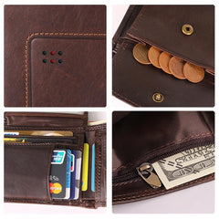 Chocolate Bifold Leather Mens Small Wallet billfold Wallet Driver's License Wallet for Men - imessengerbags