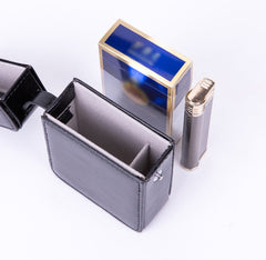 Classic Eco Leather Mens 20pcs Cigarette Holder Case with lighter holder Blue Cigarette Case for Men