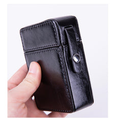 Black Classic Eco Leather Mens 20pcs Cigarette Holder Case with lighter holder Coffee Cigarette Case for Men