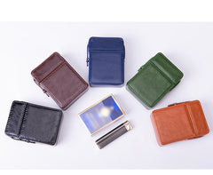 Classic Eco Leather Mens 20pcs Cigarette Holder Case with lighter holder Blue Cigarette Case for Men